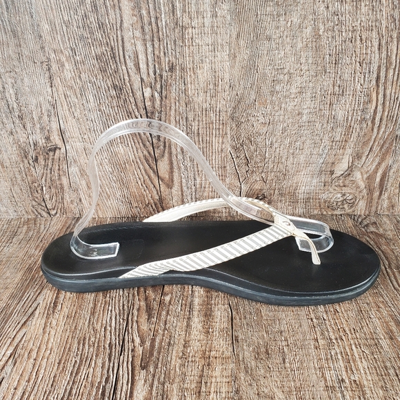 OluKai Ho’Opio Women's Size 11 Bone Stripe Gray Black Flip Flops Sandals - Picture 5 of 12